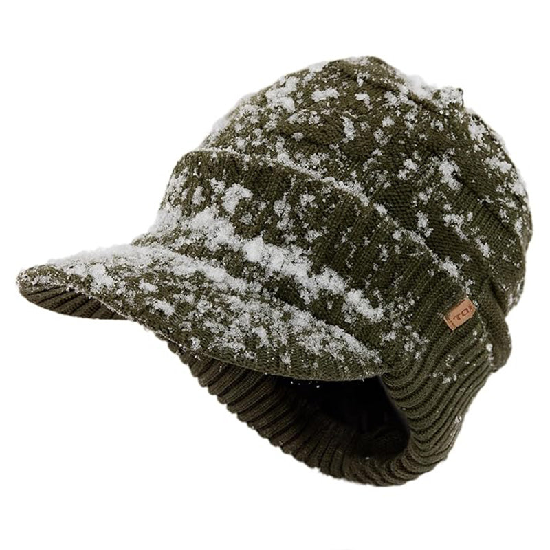 DryKnit™ Waterproof Merino Wool Beanie with Brim – Fleece Lined Winter Hat for Large Heads