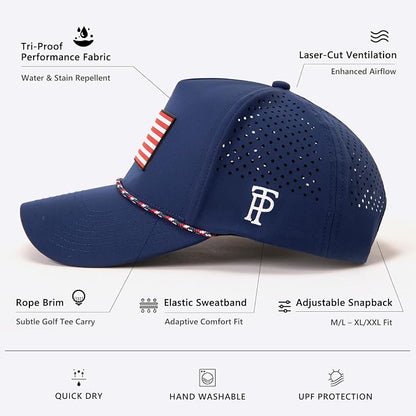 Navy American Flag Rope Golf Cap UVCoolix™ Snapback