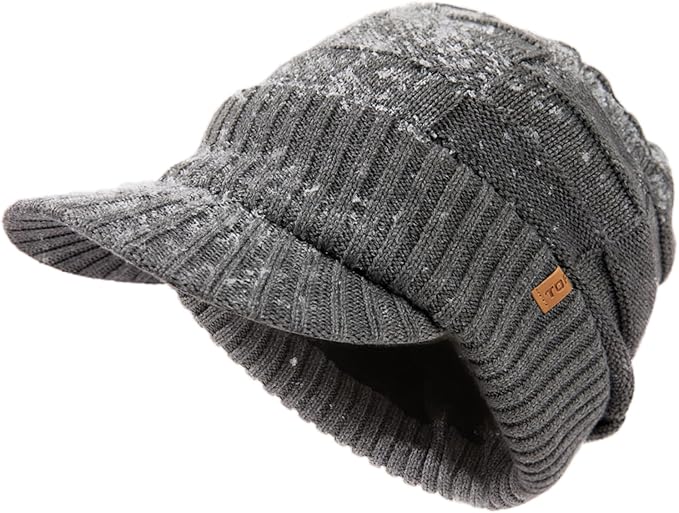 DryKnit™ Waterproof Merino Wool Beanie with Brim – Fleece Lined Winter Hat for Large Heads