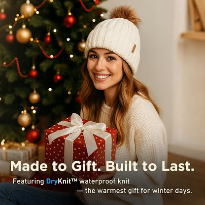 DryKnit™ Waterproof Pom Beanie – Fleece Lined Winter Hat