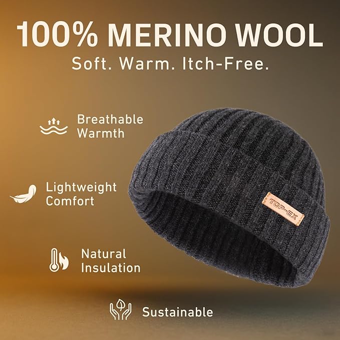 PolarWool™ 100% Merino Wool L/XL/XXL Fisherman Beanie Watch Cap