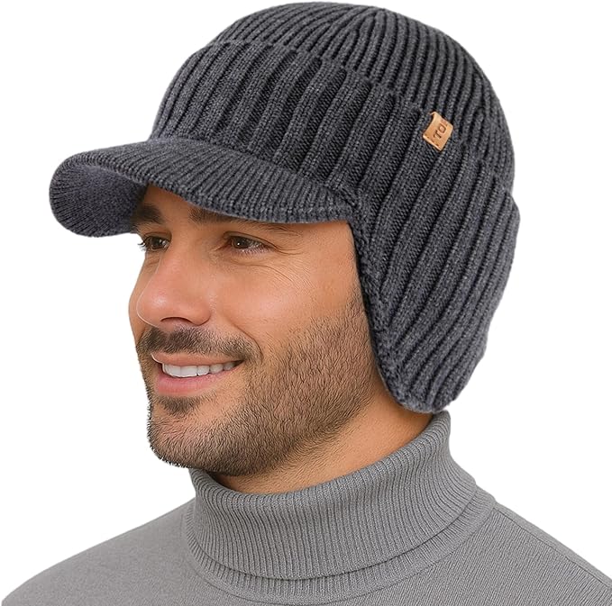 DryKnit™ Waterproof Merino Wool Beanie with Ear Flaps – Fleece Lined Winter Hat with Brim