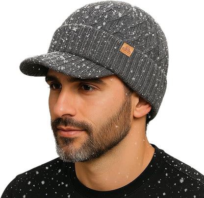 DryKnit™ Waterproof Merino Wool Beanie with Brim – Fleece Lined Winter Hat