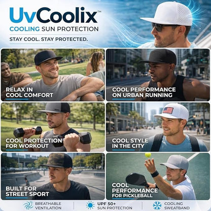 Black American Flag Flat Bill Golf Cap UVCoolix™ Cooling