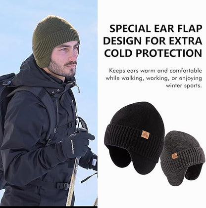 DryKnit™ x Polartec® Waterproof Merino Wool Beanie with Ear Flaps – Fleece Lined Winter Hat
