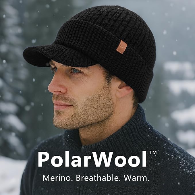 PolarWool™ Fleece-Lined Merino Beanie with Brim