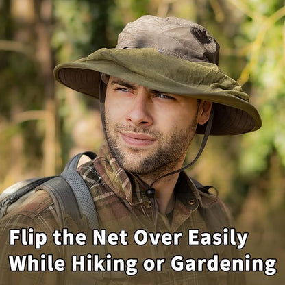 Mosquito Net Sun Hat UPF50+ Waterproof Wide Brim Bug Protection Hat