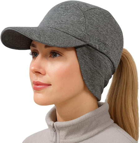 Ponytail Water-Repellent Earflap Winter Baseball Cap – Reflective Fleece-Lined Hat