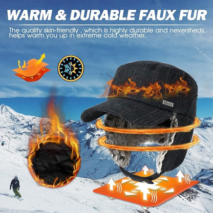 Oversized Trapper Hat with Faux Fur Earflaps & Quilted Lining