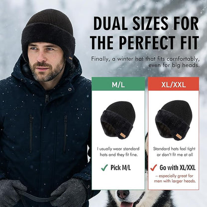 DryKnit™ Waterproof Merino Wool Beanie with Ear Flaps – Fleece Lined Winter Hat