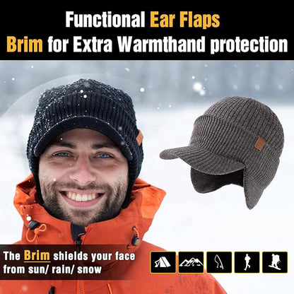 DryKnit™ Waterproof Merino Wool Earflap Beanie – Fleece Lined Winter Hat with Brim