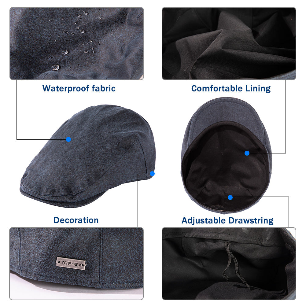 Waterproof Waxed Cotton Flat Cap M/L/XL/XXL/3XL TOP-EX