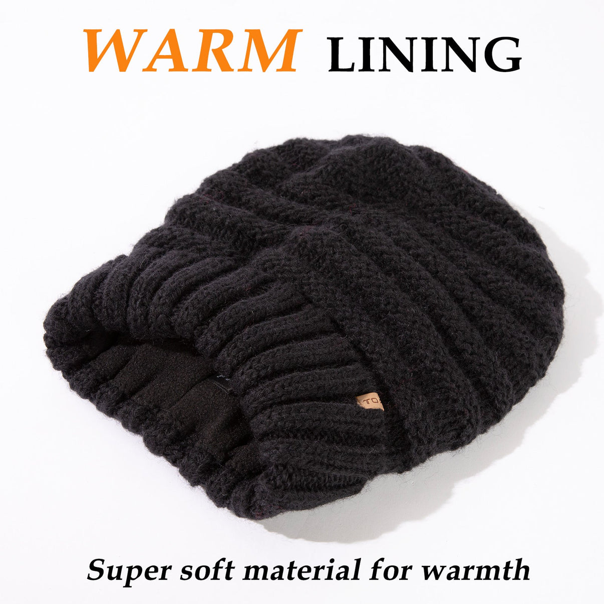 100% Merino Wool Slouchy Beanie for Women Fleece Lining TOP-EX