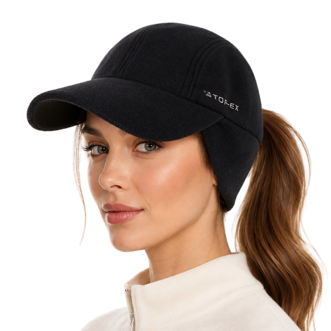 Water-Repellent Winter Baseball Cap with Ear Flap & Ponytail Hole