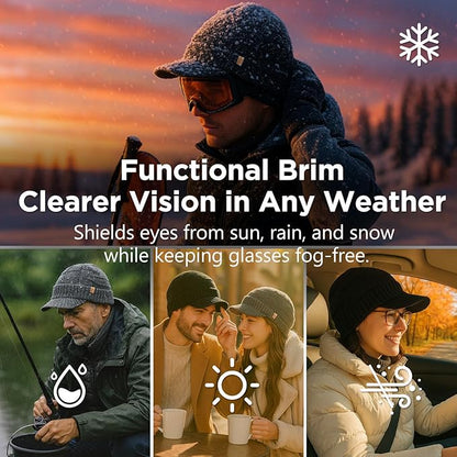 DryKnit™ Waterproof Merino Wool Beanie with Brim – Fleece Lined Winter Hat for Large Heads