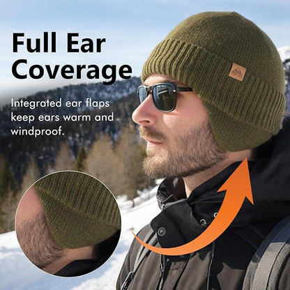 DryKnit™ x Polartec® Waterproof Merino Wool Beanie with Ear Flaps – Fleece Lined Winter Hat