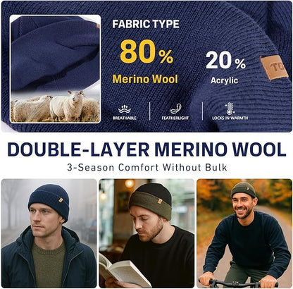 PolarWool™ Merino Wool Fisherman Beanie – Double Layer Knit Hat for Large Heads