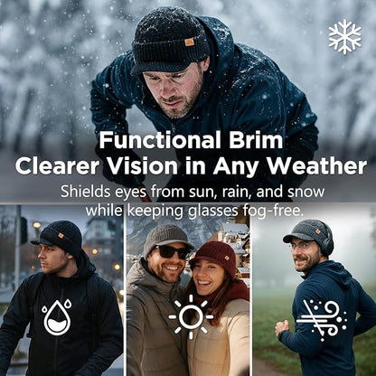 DryKnit™ Waterproof Merino Wool Beanie with Brim – Fleece Lined Winter Hat