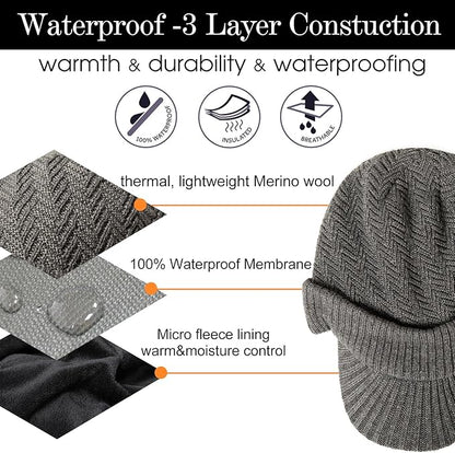 DryKnit™ Waterproof Merino Wool Beanie & Neck Warmer Set – Fleece Lined Winter Hat