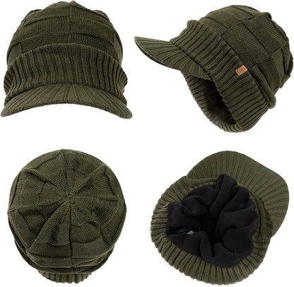 DryKnit™ Waterproof Merino Wool Beanie with Brim – Fleece Lined Winter Hat for Large Heads