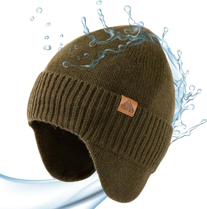 DryKnit™ x Polartec® Waterproof Merino Wool Beanie with Ear Flaps – Fleece Lined Winter Hat