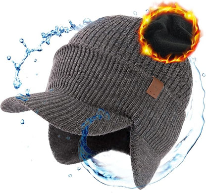 DryKnit™ Waterproof Merino Wool Earflap Beanie – Fleece Lined Winter Hat with Brim