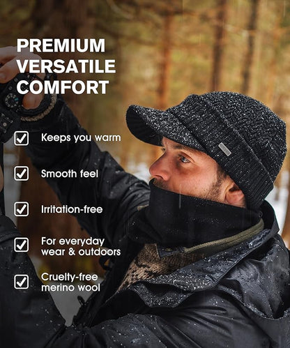 DryKnit™ Waterproof Merino Wool Beanie & Neck Warmer Set – Fleece Lined Winter Hat