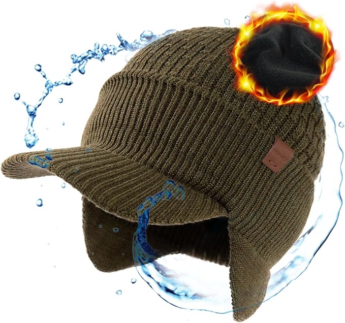 DryKnit™ Waterproof Merino Wool Earflap Beanie – Fleece Lined Winter Hat with Brim