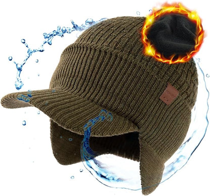 DryKnit™ Waterproof Merino Wool Earflap Beanie – Fleece Lined Winter Hat with Brim