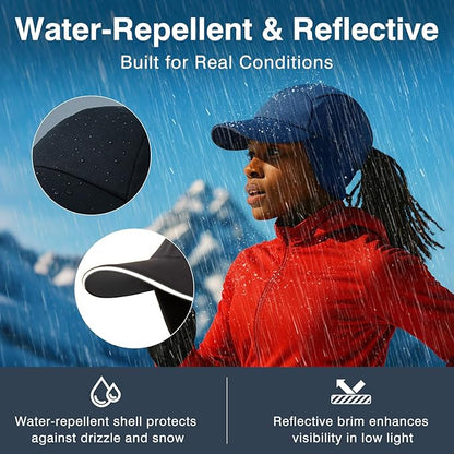 Ponytail Water-Repellent Earflap Winter Baseball Cap – Reflective Fleece-Lined Hat