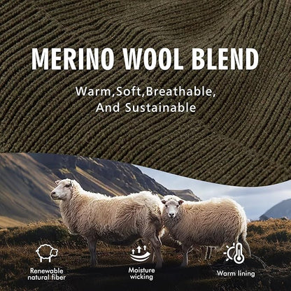 DryKnit™ Waterproof Merino Wool Beanie with Ear Flaps – Fleece Lined Winter Hat for Large Heads