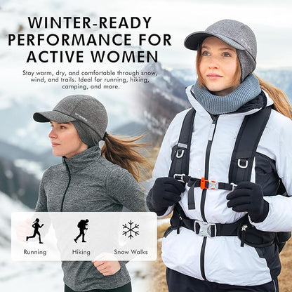 Water-Repellent Winter Baseball Cap with Ear Flap & Ponytail Hole