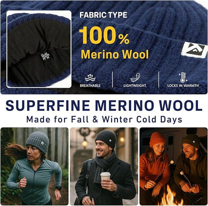 Lucas Cozy Merino Wool Beanie – Fleece Lined Warm Winter Hat for Large Heads