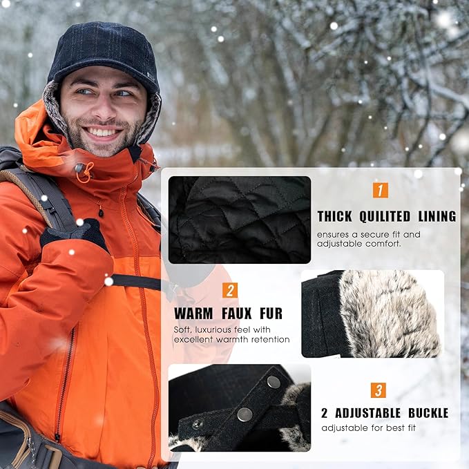 Oversized Trapper Hat with Faux Fur Earflaps & Quilted Lining