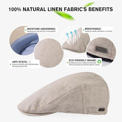 100% Linen Flat Cap with Cotton Lining