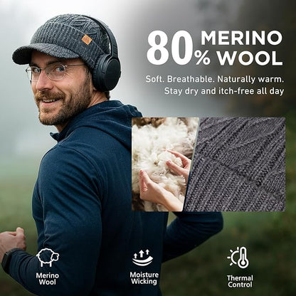 DryKnit™ Waterproof Merino Wool Beanie with Brim – Fleece Lined Winter Hat