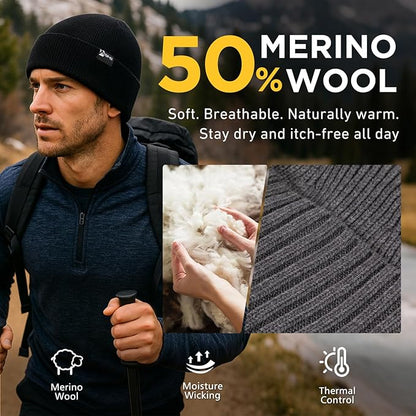 DryKnit™ Waterproof Merino Wool Beanie – Fleece Lined Warm Winter Hat for Large Heads