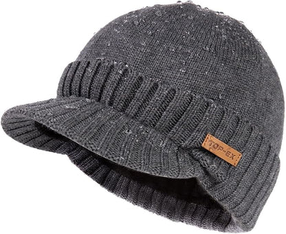 DryKnit™ Waterproof Merino Wool Beanie with Brim – Fleece Lined Winter Hat