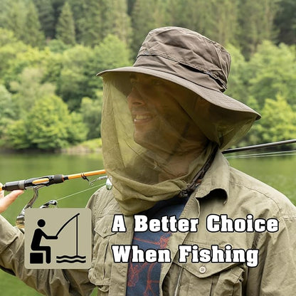 Mosquito Net Sun Hat UPF50+ Waterproof Wide Brim Bug Protection Hat