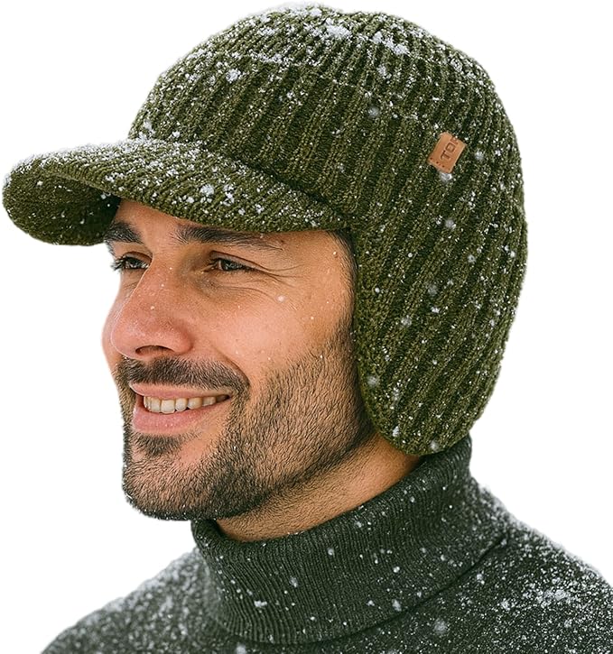 DryKnit™ Waterproof Merino Wool Beanie with Ear Flaps – Fleece Lined Winter Hat with Brim