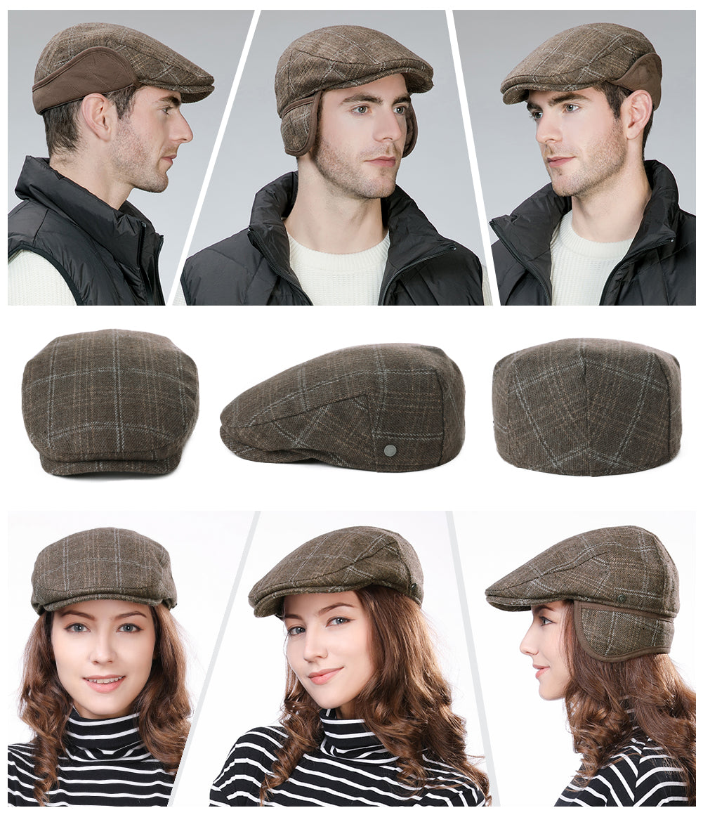 TOP-EX Mens Newsboy Flat Caps Wool Cap Earflap Hats TOP-EX