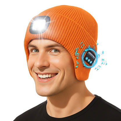 Fleece Lined LED Bluetooth Beanie with Ear Flaps, USB Rechargeable Winter Hat