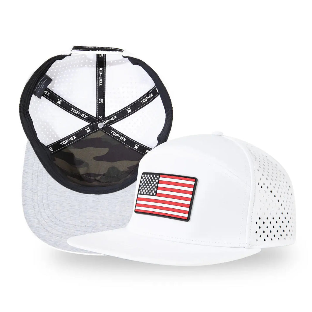 White American Flag Flat Bill Golf Cap UVCoolix™ Cooling TOP-EX