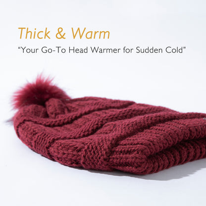 100% Merino Wool Slouchy Pom Beanie – Satin or Fleece Lined for Warmth & Comfort