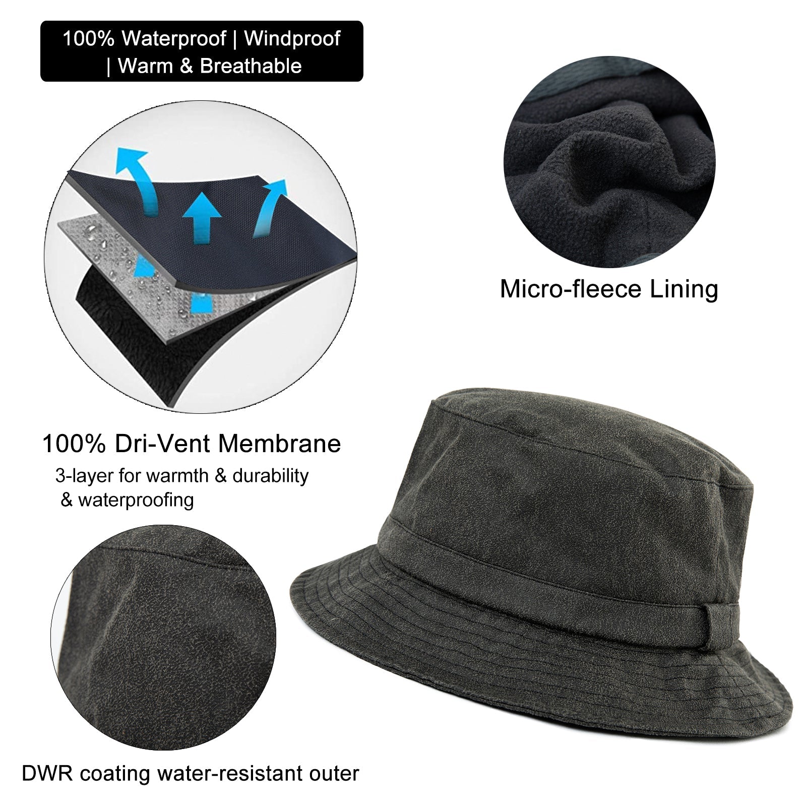 Waterproof Waxed Cotton Bucket Hats Rainproof L/XL/XXL TOP-EX