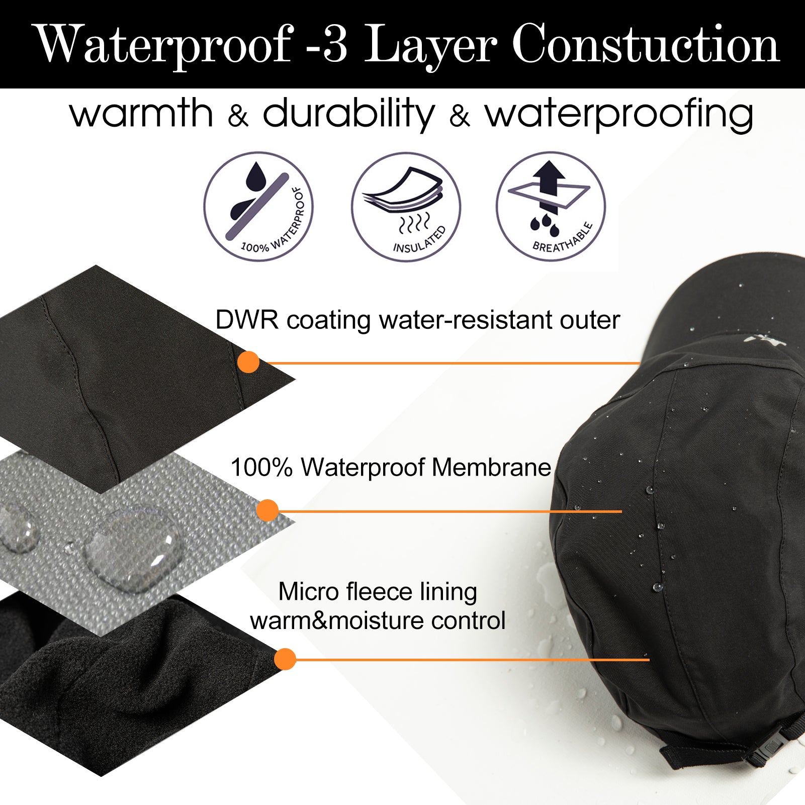 Waterproof Earflap Baseball Cap Fleece Lined M/L/XL/XXL TOP-EX