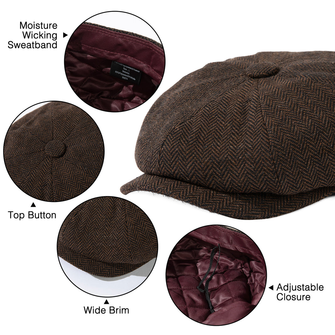 Men’s Wool Tweed Newsboy Cap – Winter Ivy Flat Hat