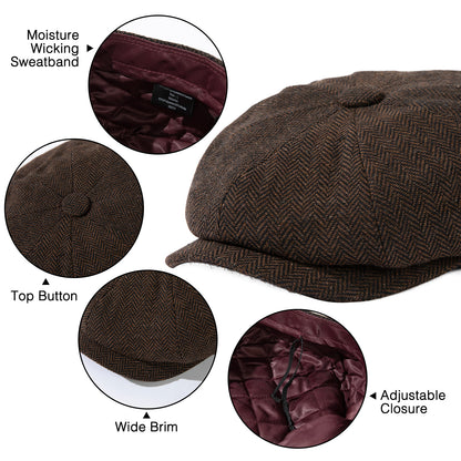 Men’s Wool Tweed Newsboy Cap – Winter Ivy Flat Hat