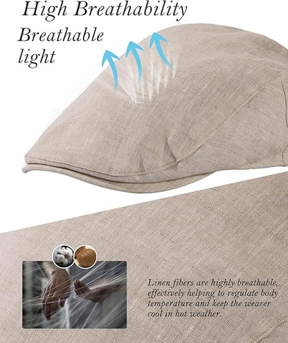 100% Linen Flat Cap with Cotton Lining