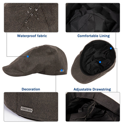 Faux Leather Waterproof Flat Cap with Cotton Lining